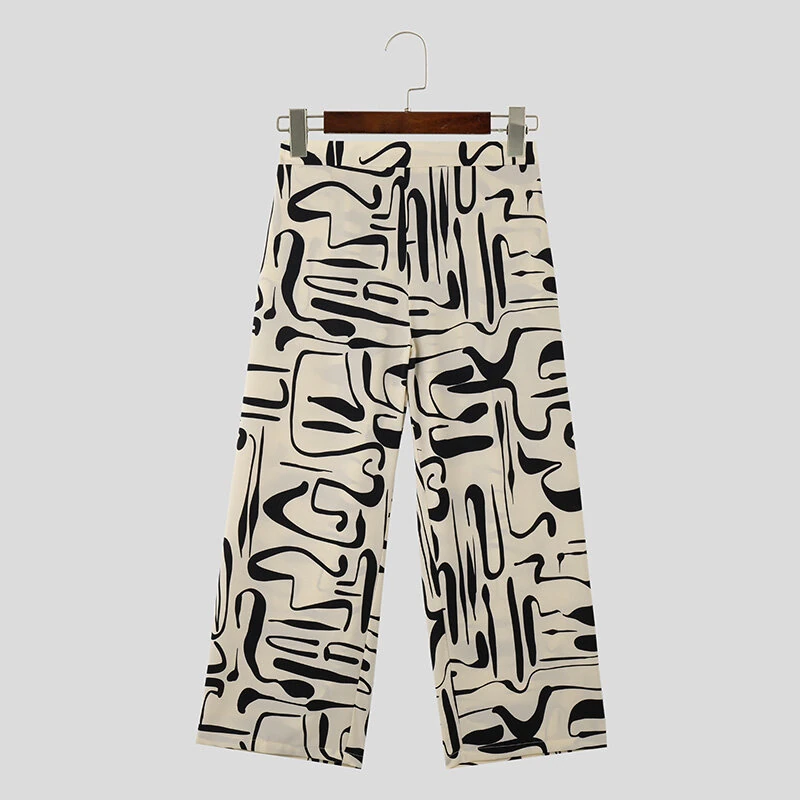 (image for) INCERUN Men Print Pants Casual Fashion Straight Legged Trousers for Men Large Size S-5XL