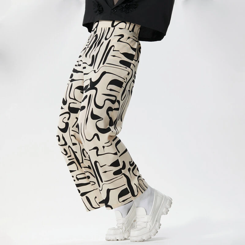 (image for) INCERUN Men Print Pants Casual Fashion Straight Legged Trousers for Men Large Size S-5XL