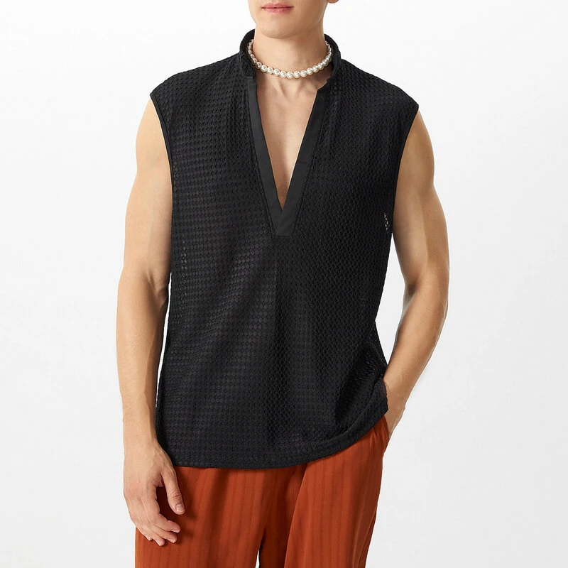 (image for) INCERUN Mens Textured V-Neck Sleeveless Tank Micro Sheer Comfortable Breathable Vest