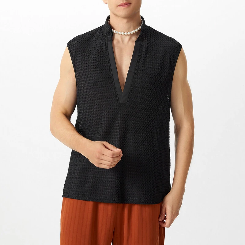 (image for) INCERUN Mens Textured V-Neck Sleeveless Tank Micro Sheer Comfortable Breathable Vest