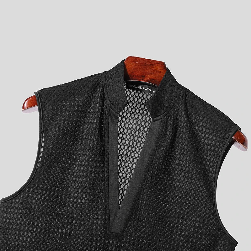 (image for) INCERUN Mens Textured V-Neck Sleeveless Tank Micro Sheer Comfortable Breathable Vest