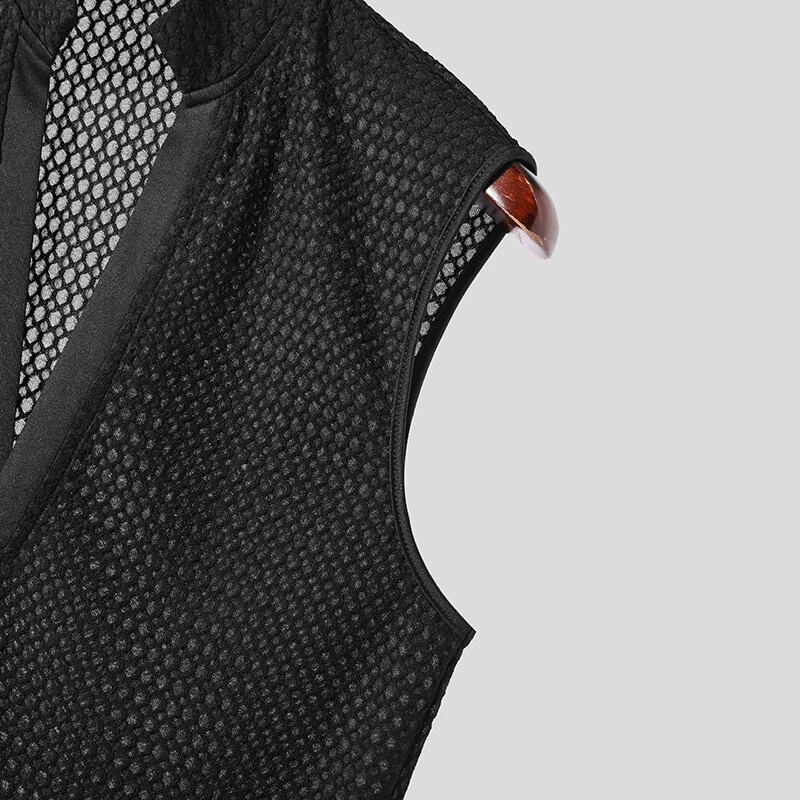 (image for) INCERUN Mens Textured V-Neck Sleeveless Tank Micro Sheer Comfortable Breathable Vest